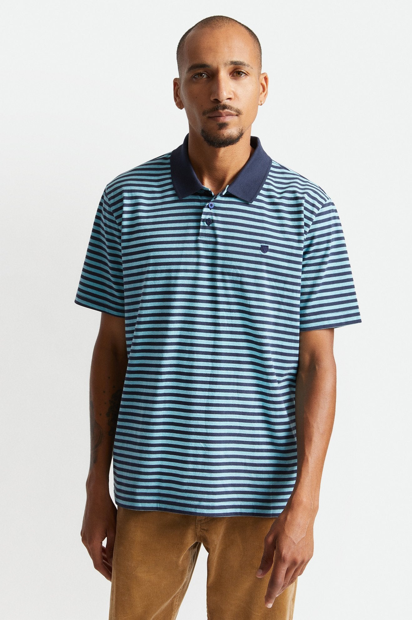 BRIXTON MICRO STRIPE S/S POLO KNIT HEATHER TEAL/NAVY – Cheapskates