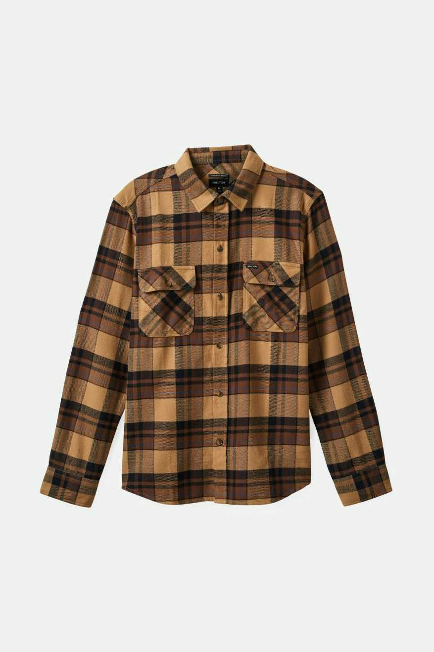 Brixton Bowery LS Flannel Tigers Eye Pinecone Brown