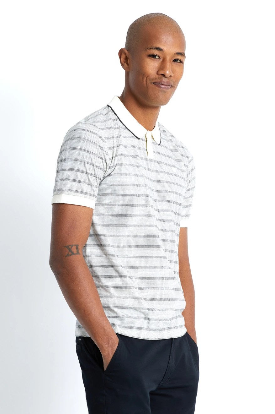 BRIXTON PROPER S/S POLO KNIT OFF WHITE/WASHED BLACK