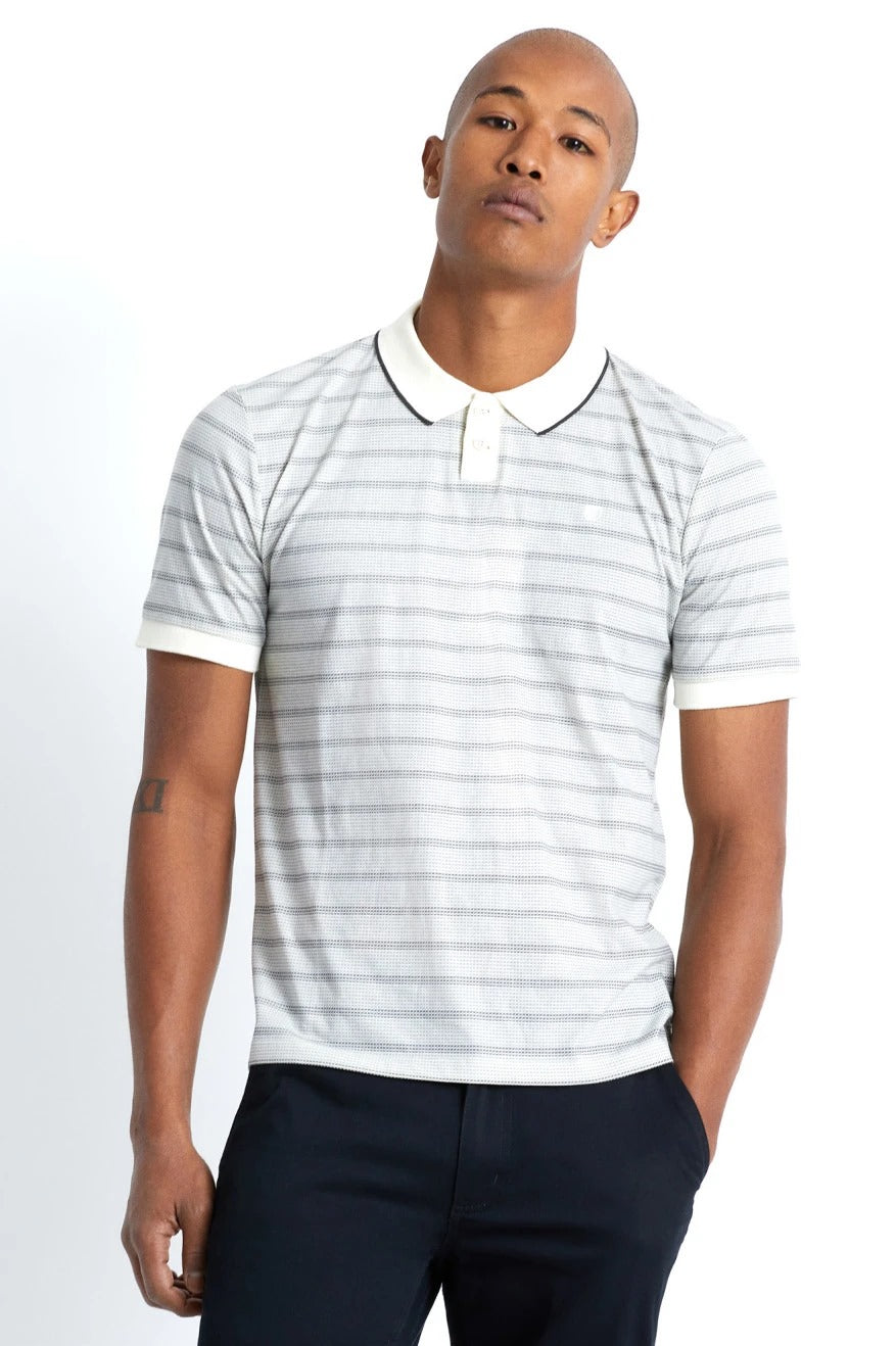 BRIXTON PROPER S/S POLO KNIT OFF WHITE/WASHED BLACK