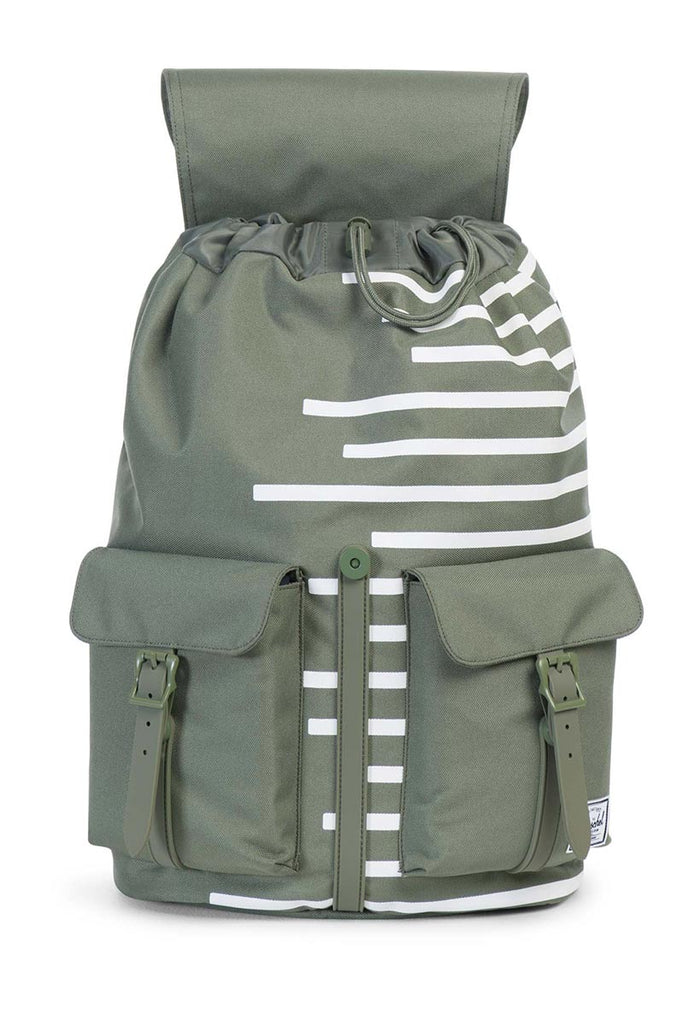 dawson backpack navy offset stripe veggie tan leather HERSCHEL DAWSON BACKPACK LICHEN GREEN OFFSET STRIPE – Cheapskates