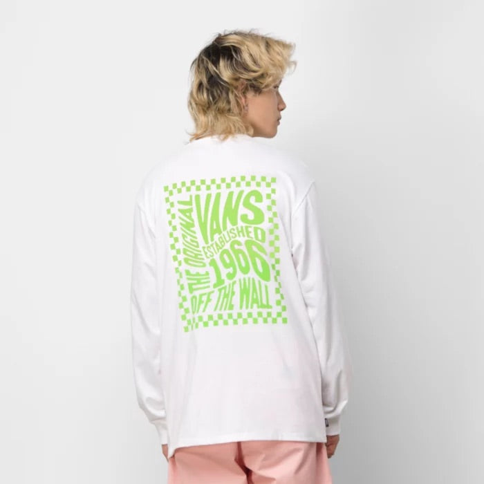 VANS OFF THE WALL CLASSIC WAVY CHECK LONG SLEEVE TEE WHITE