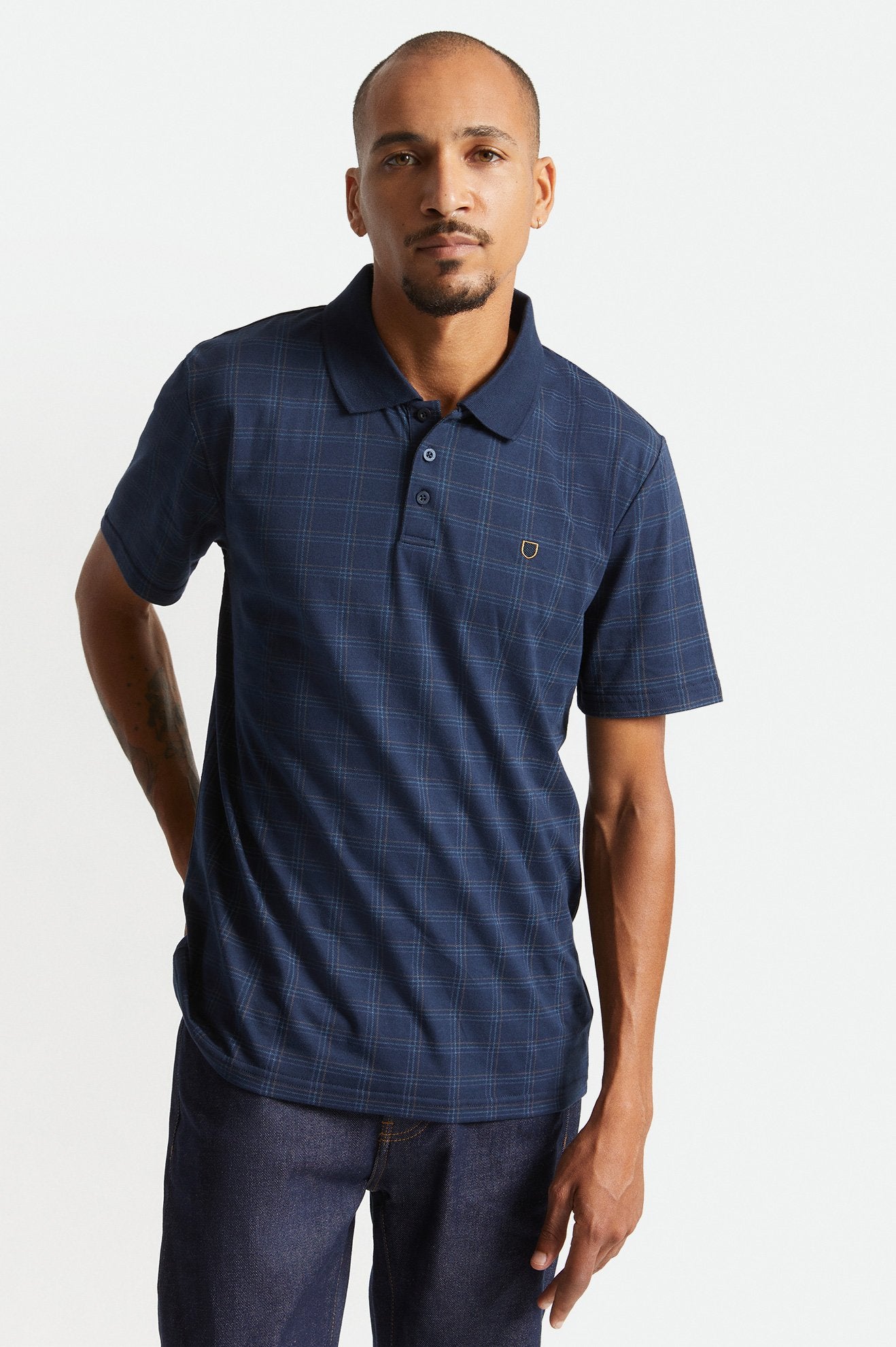 BRIXTON PLAID CROSSOVER S/S POLO KNIT